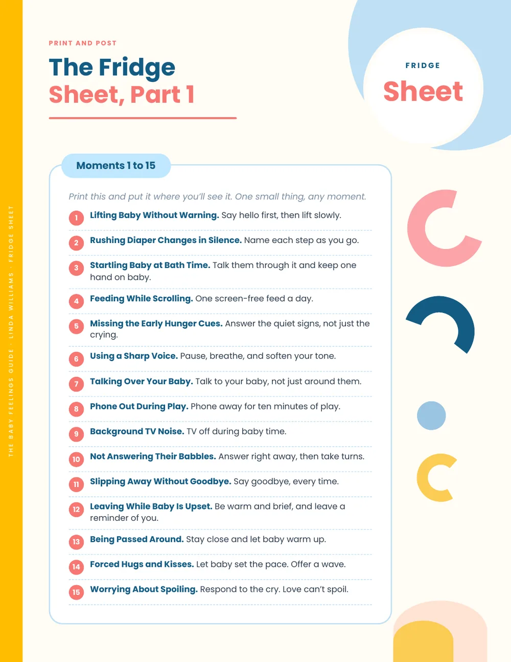 Page from The Baby Feelings Guide: The fridge sheet