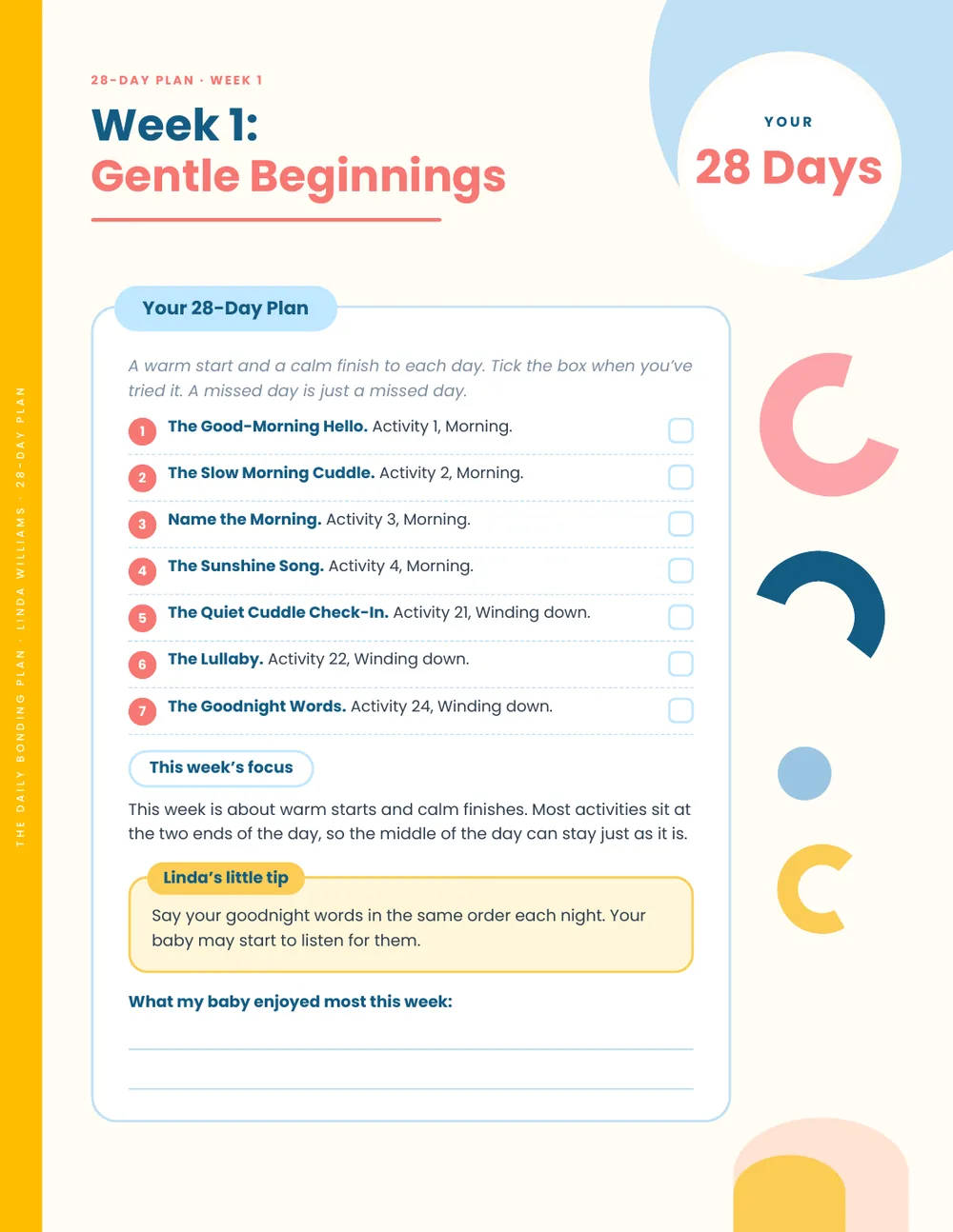 Page from The Daily Bonding Plan: The 28-day plan: Week 1