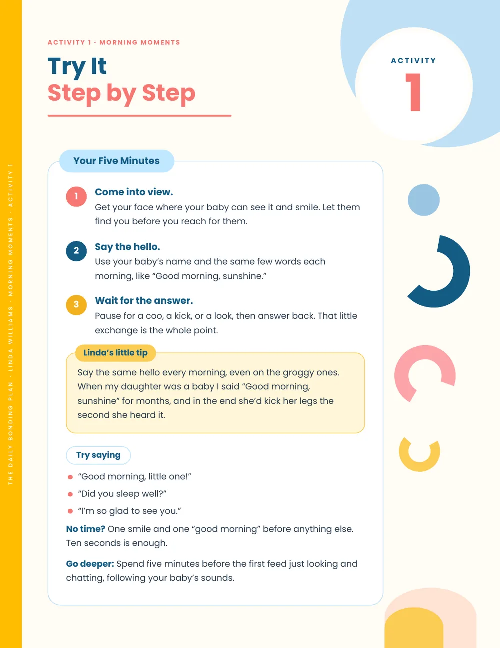 Page from The Daily Bonding Plan: Activity 1: Try it step by step