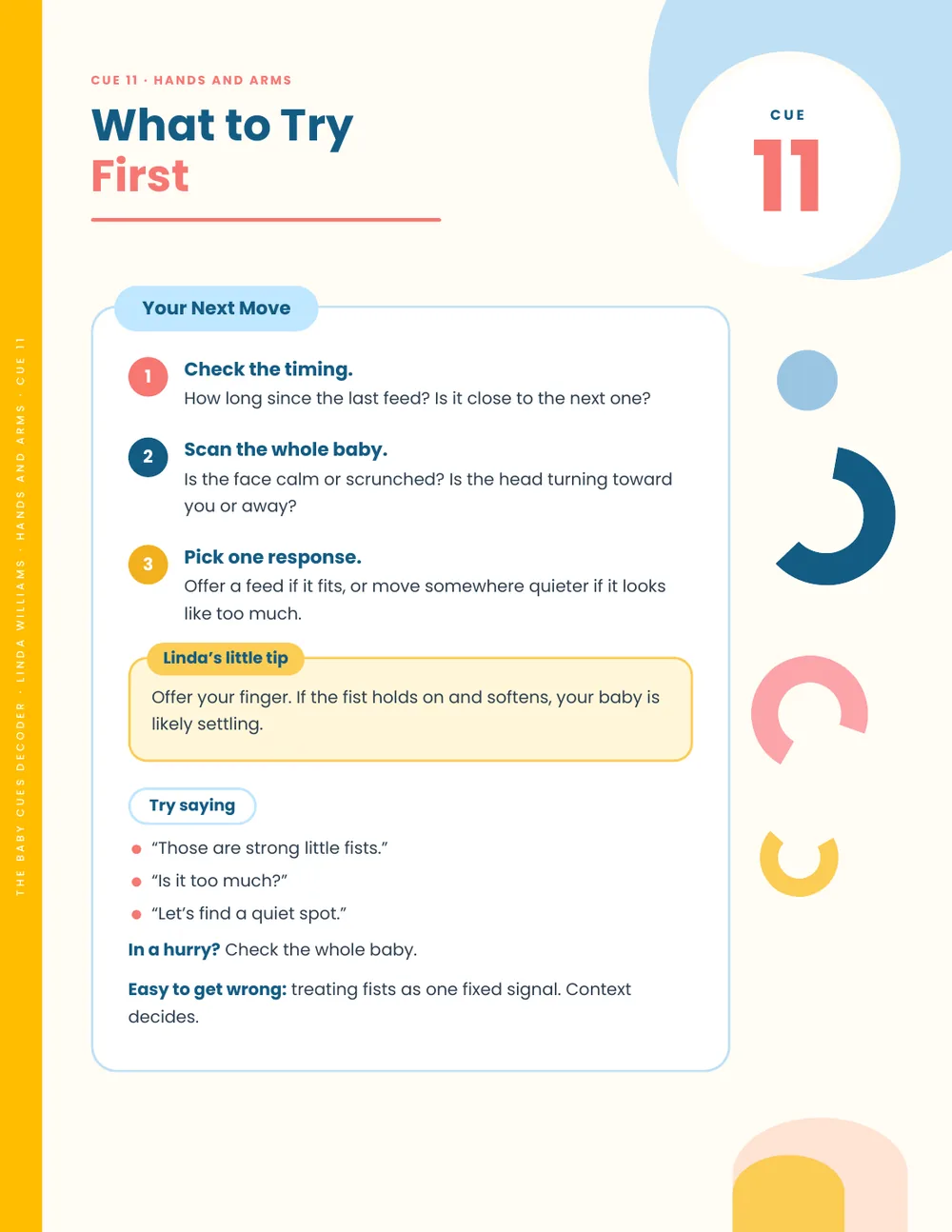 Page from The Baby Cues Decoder: Cue 11: What to try first